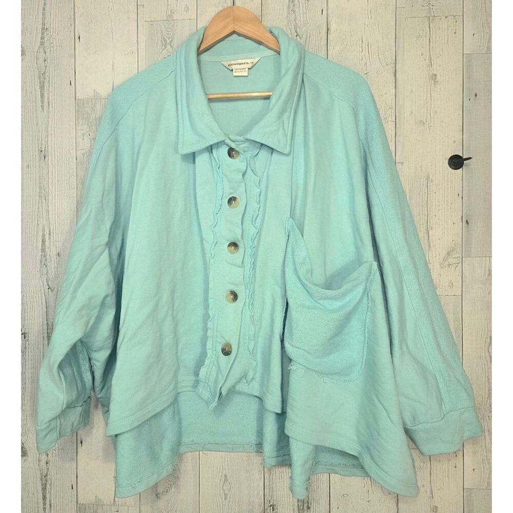 Eleven Paris Oversized French Terry Raglan Button Up Collared Sweatshirt Sz. L